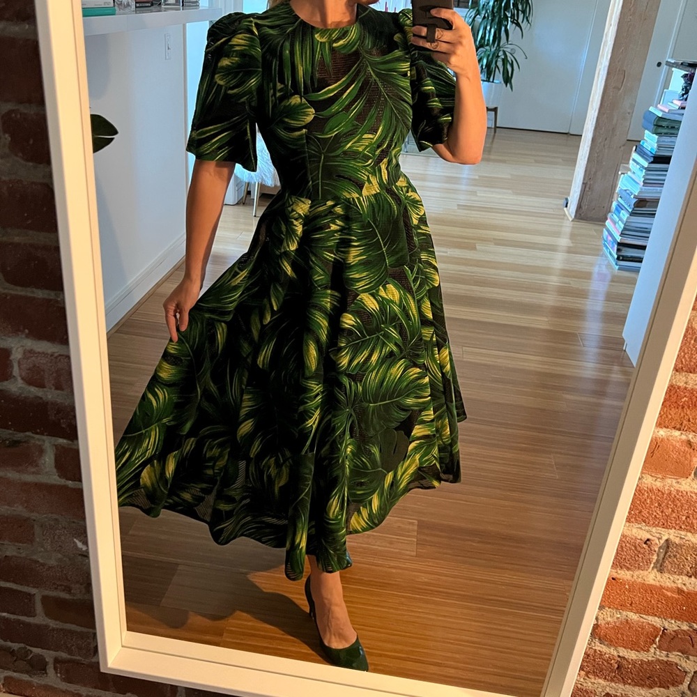 RARE NWT Dolce & Gabbana SS20 Runway monstera leaf velvet & horsehair dress sz44